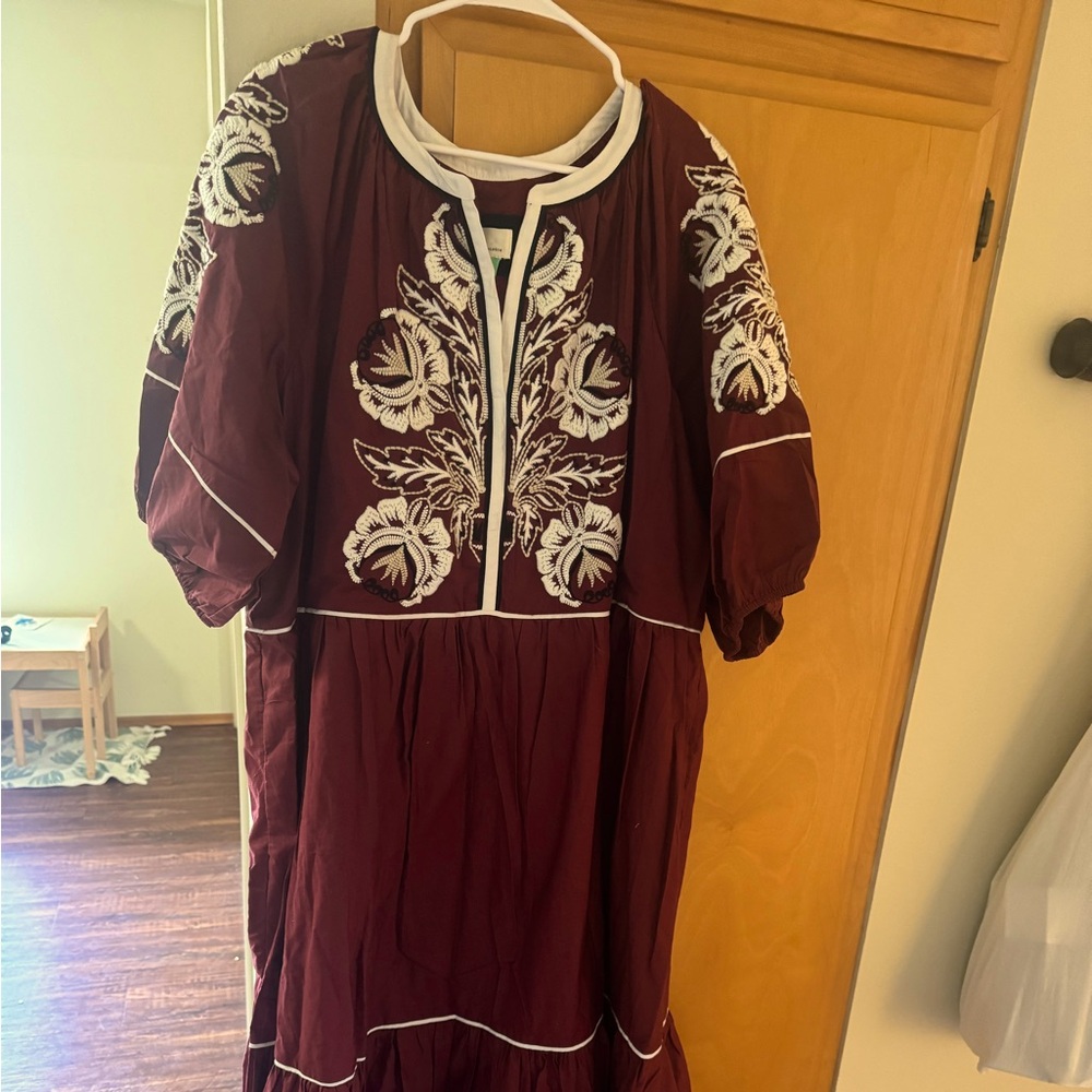Anthropologie Maroon and Cream Dress
